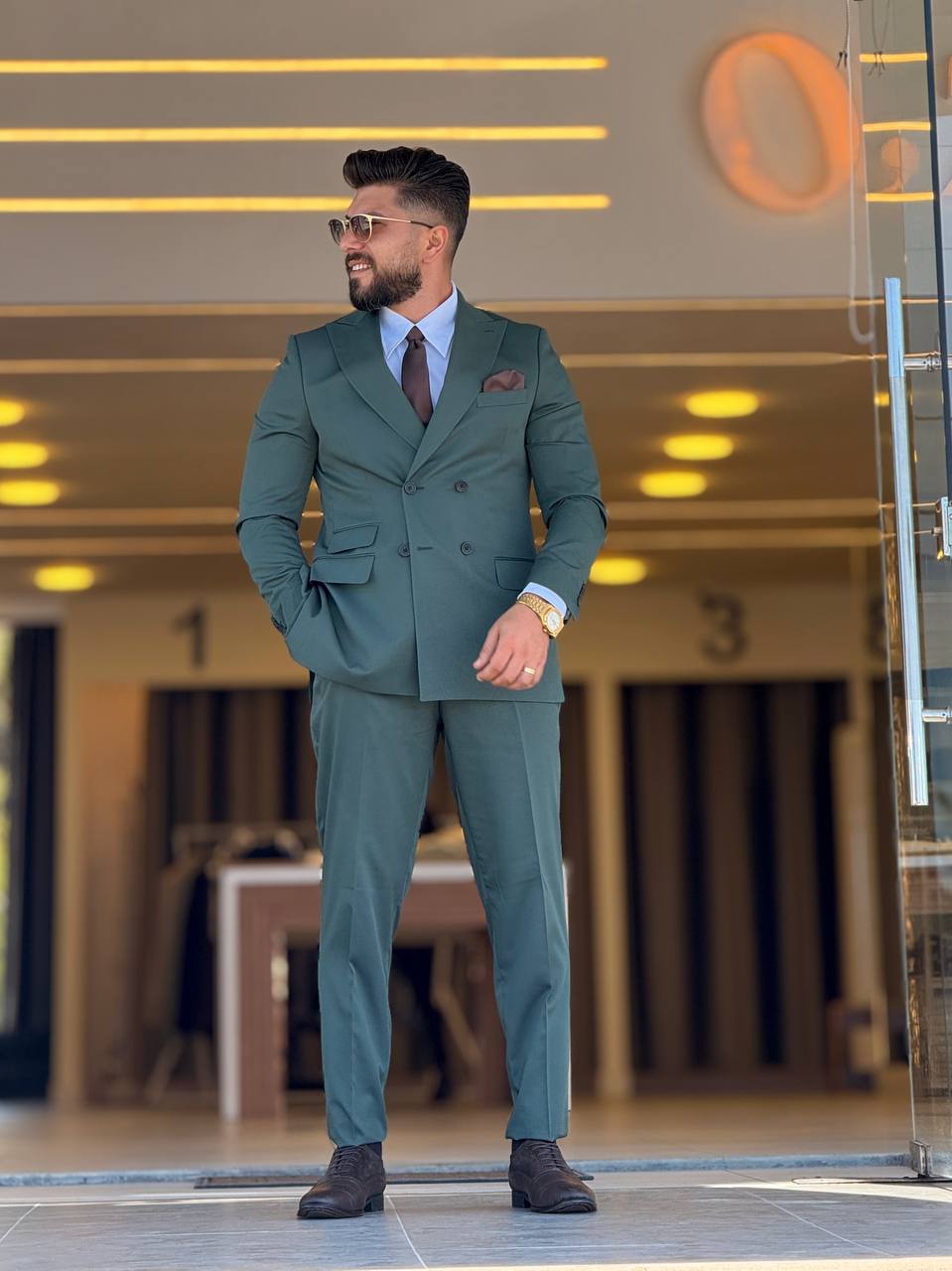 Dark Green Dubetti Peak Lapel Suit