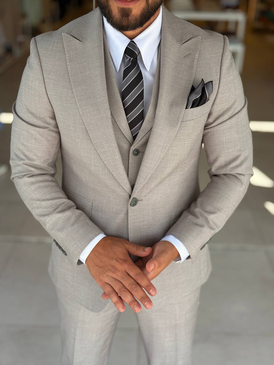 Light Gray Peak Lapel Suit
