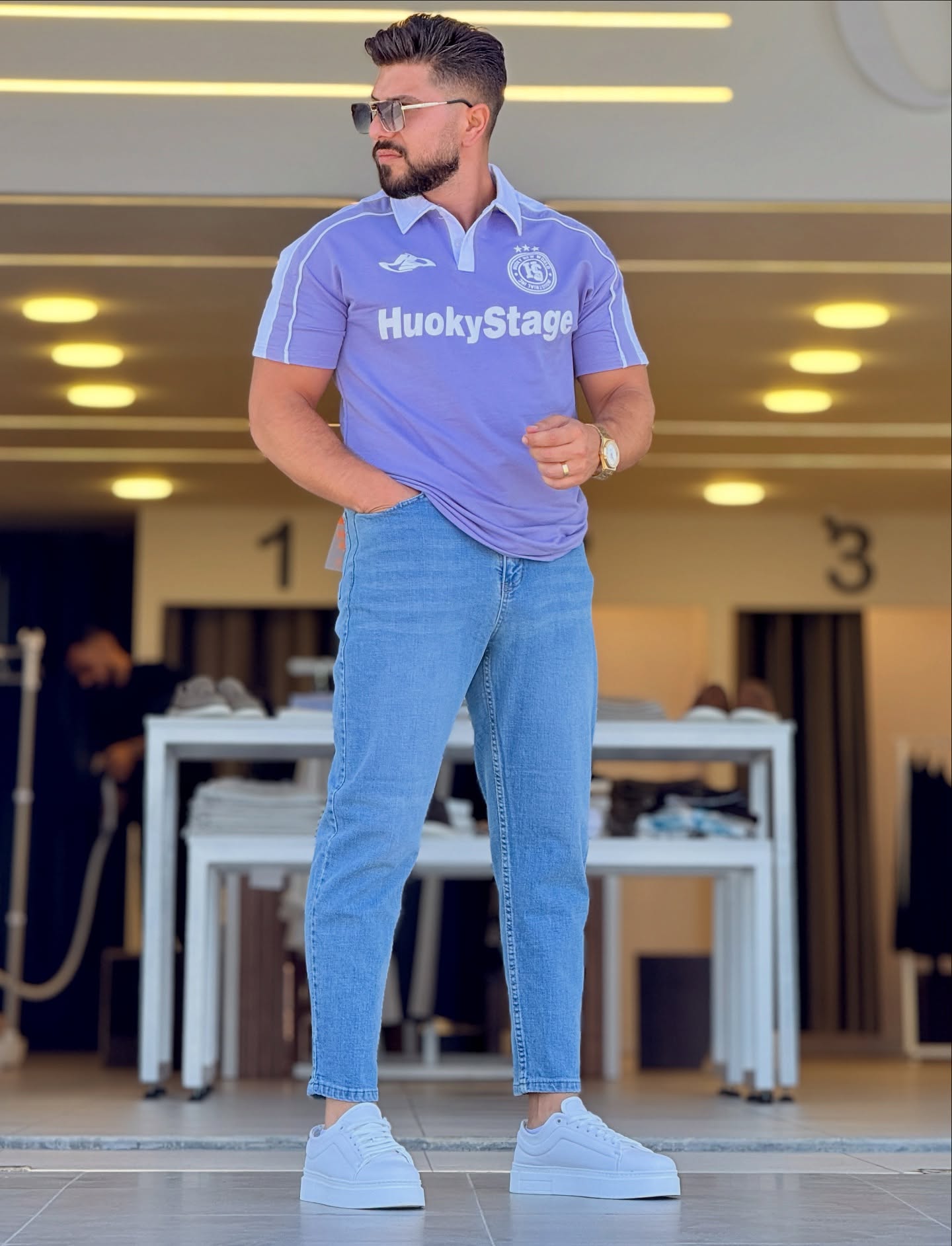Purple Polo With White Stripes
