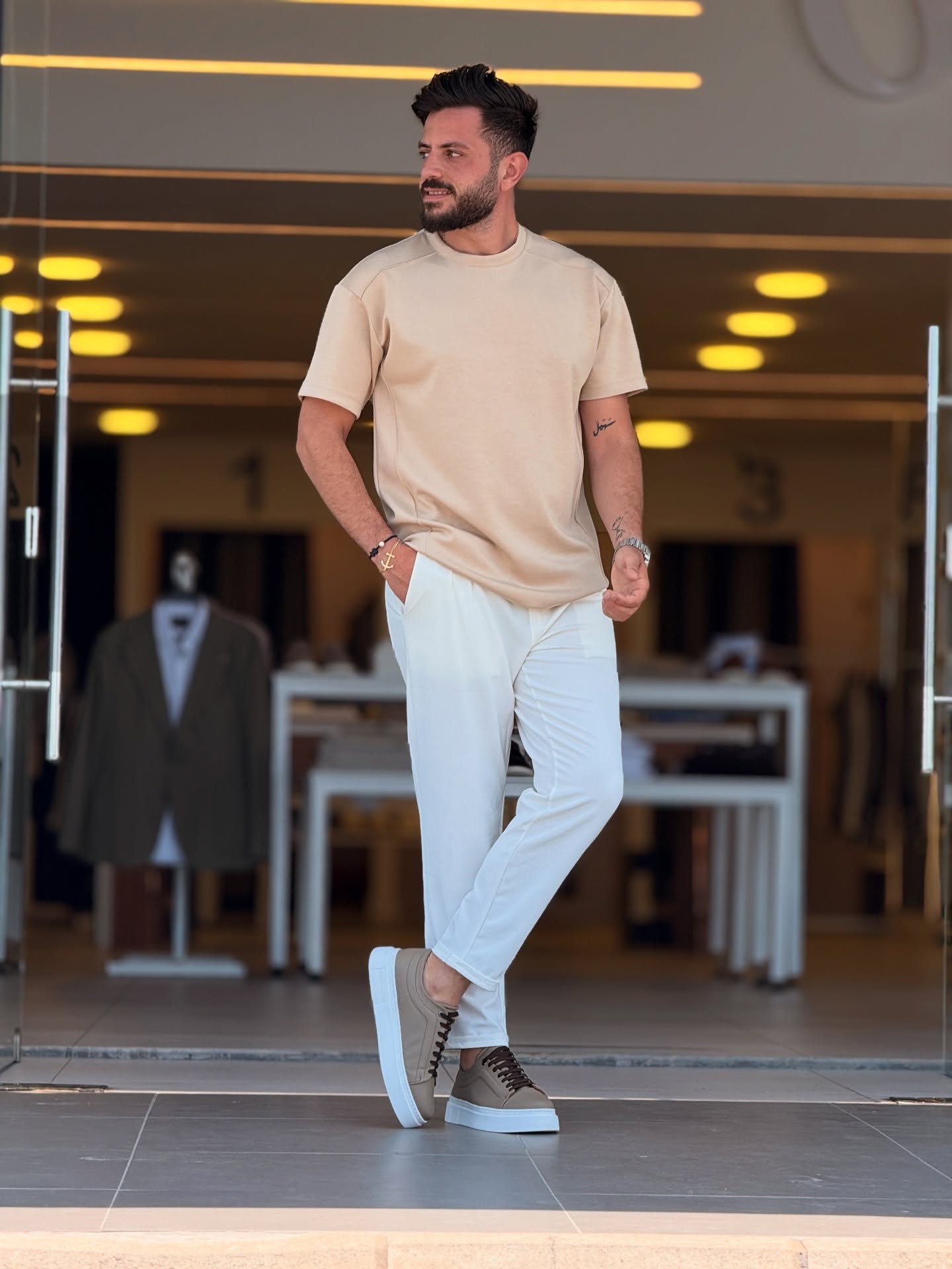 Beige Round Neck T-Shirt
