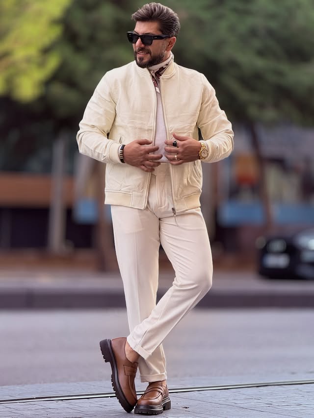 Beige Leather Jacket