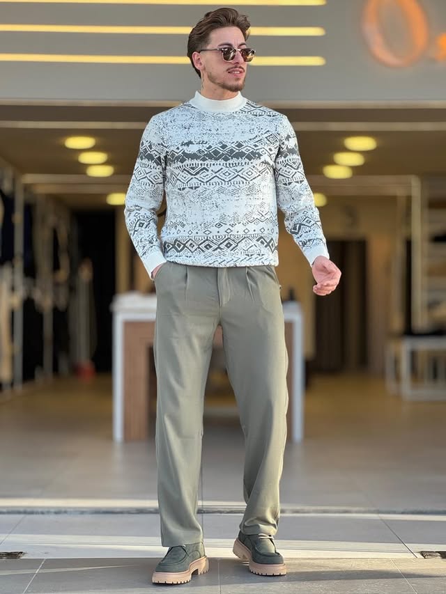 Olive Green Patterned Sweater