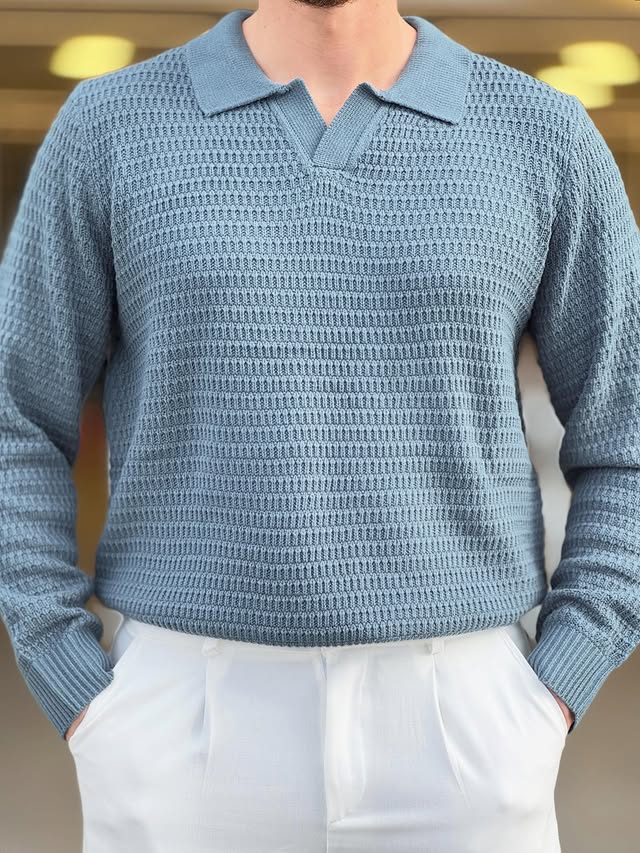 Polo Knitted Sweater in Grey