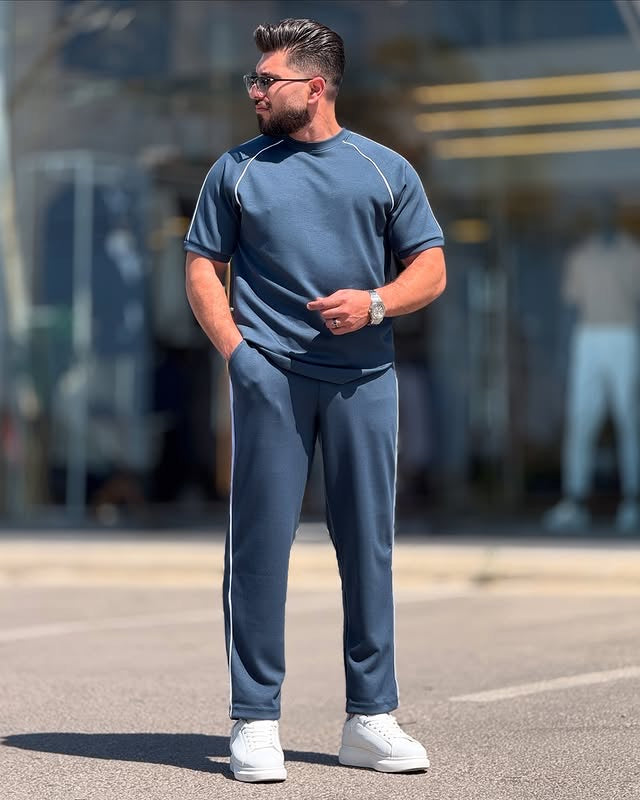 Petroleum Cotton Round Neck Set