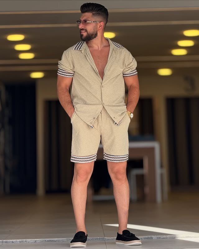 Beige Chemise and Short Cotton Set