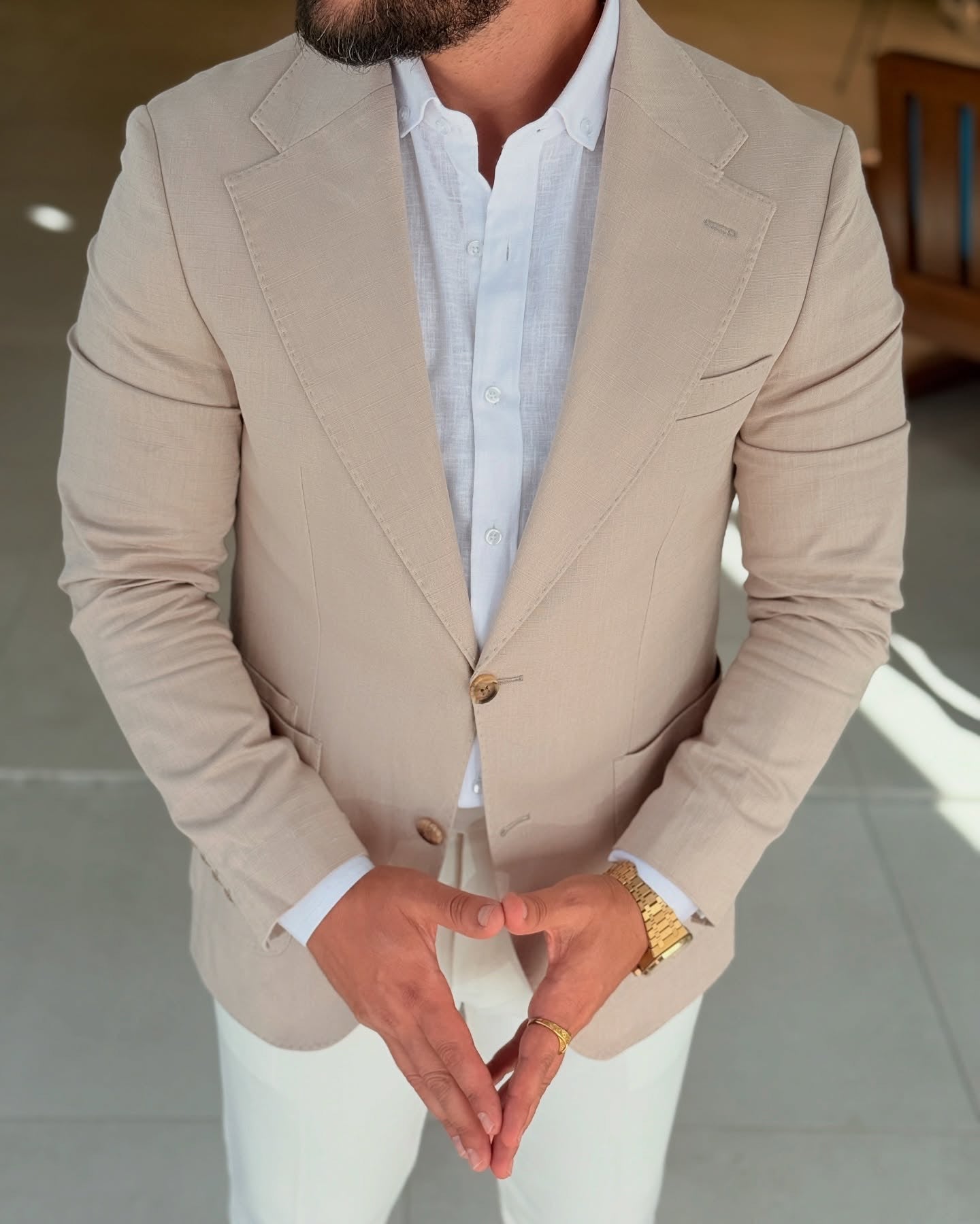 Beige Notch Lapel Blazer