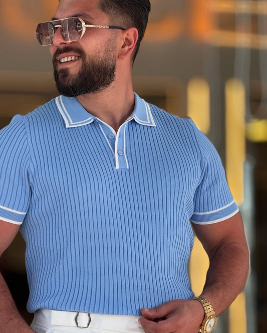 Baby Blue with White Polo Neck