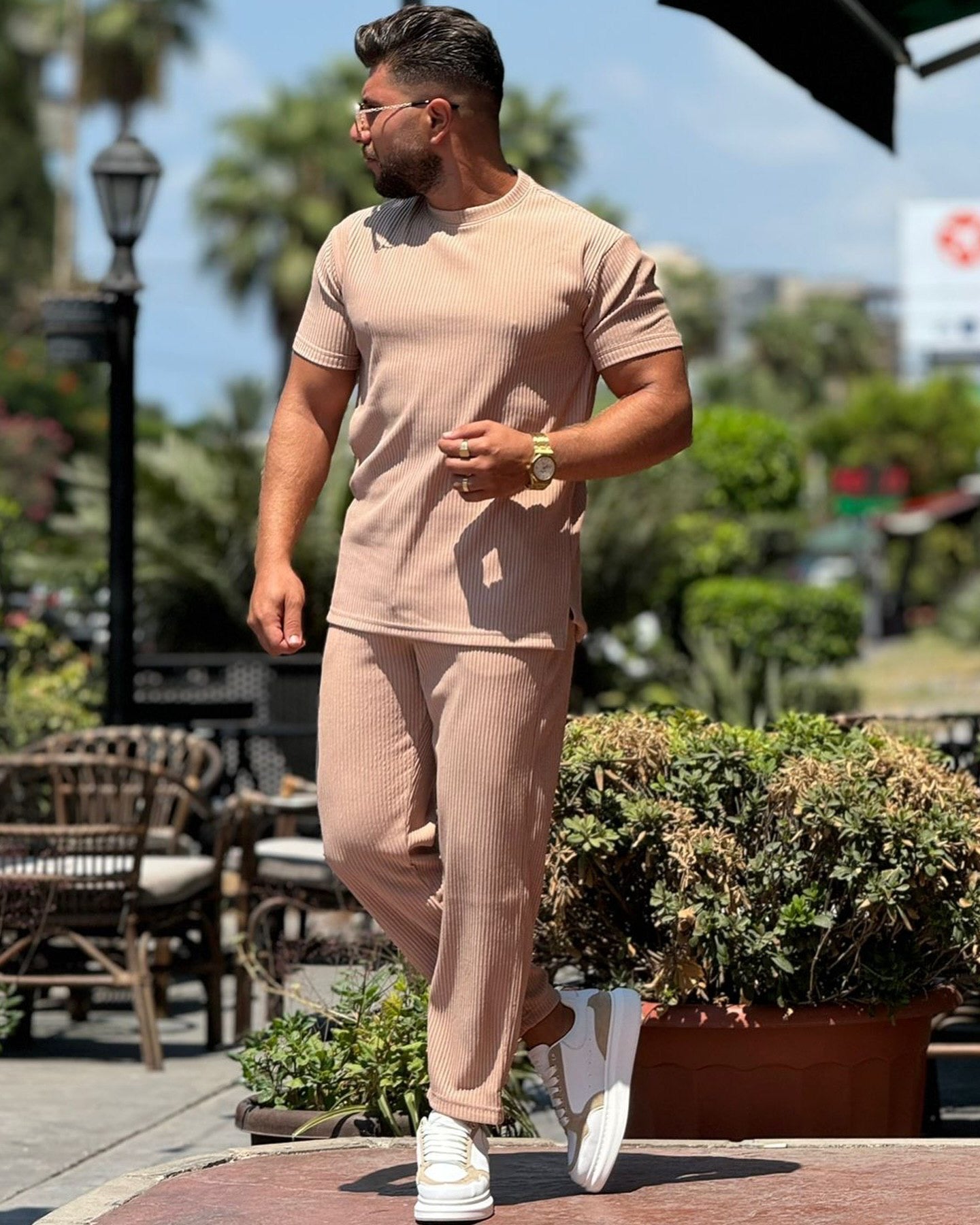 Beige Round Neck Set