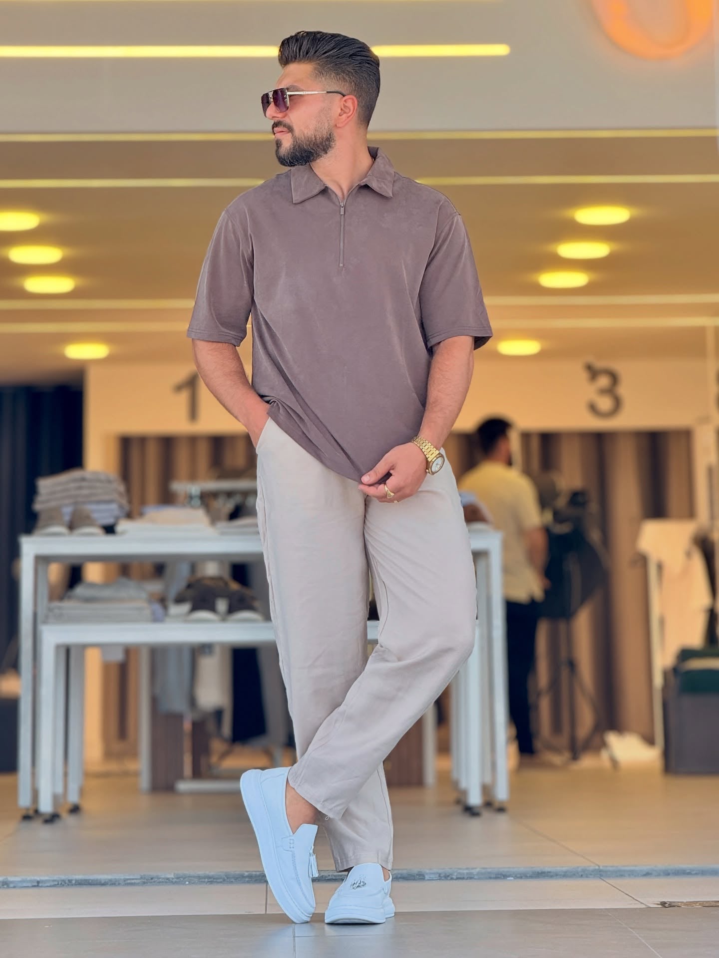 Brown Half Zip Polo