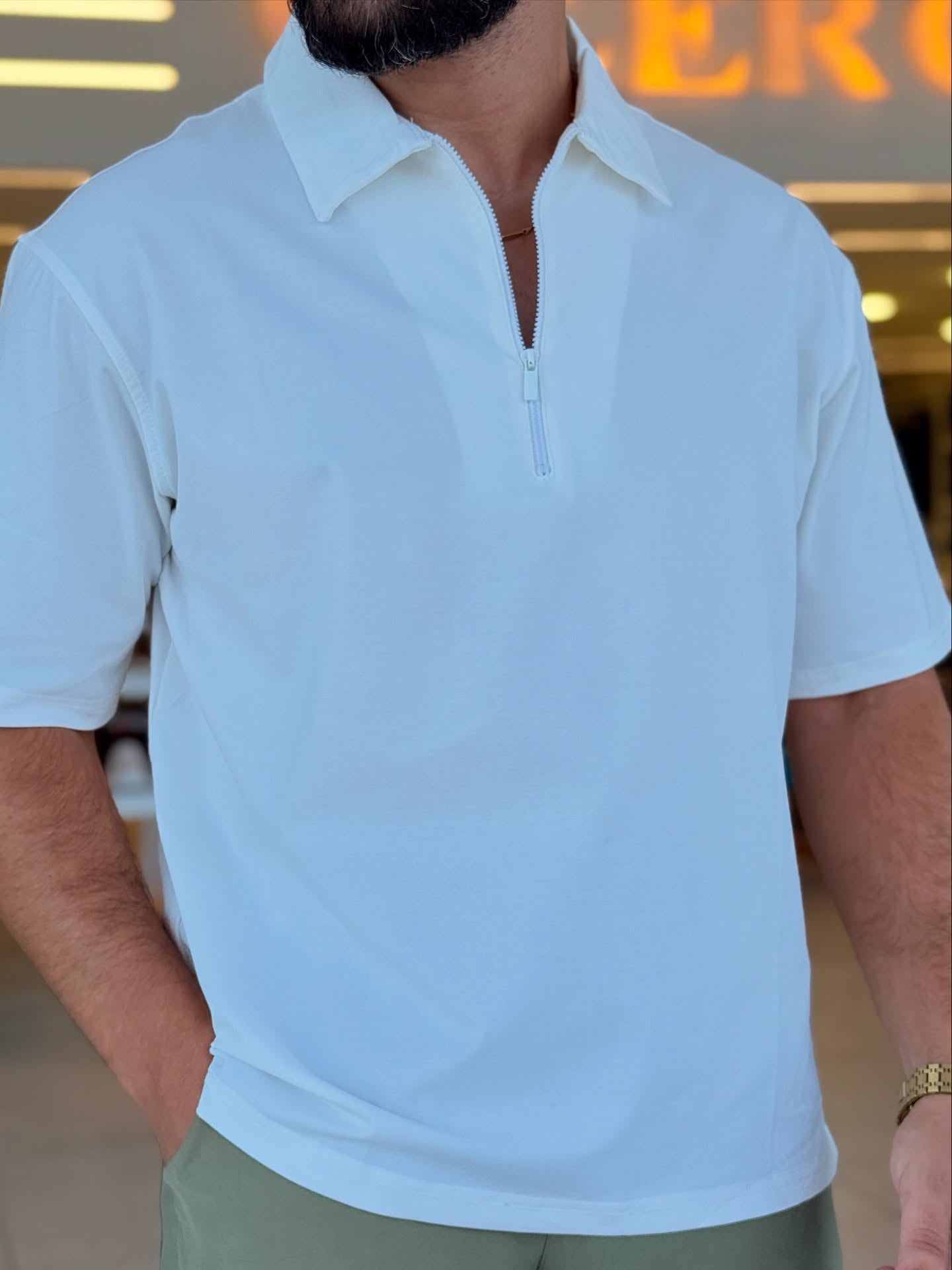 White Half Zip Polo