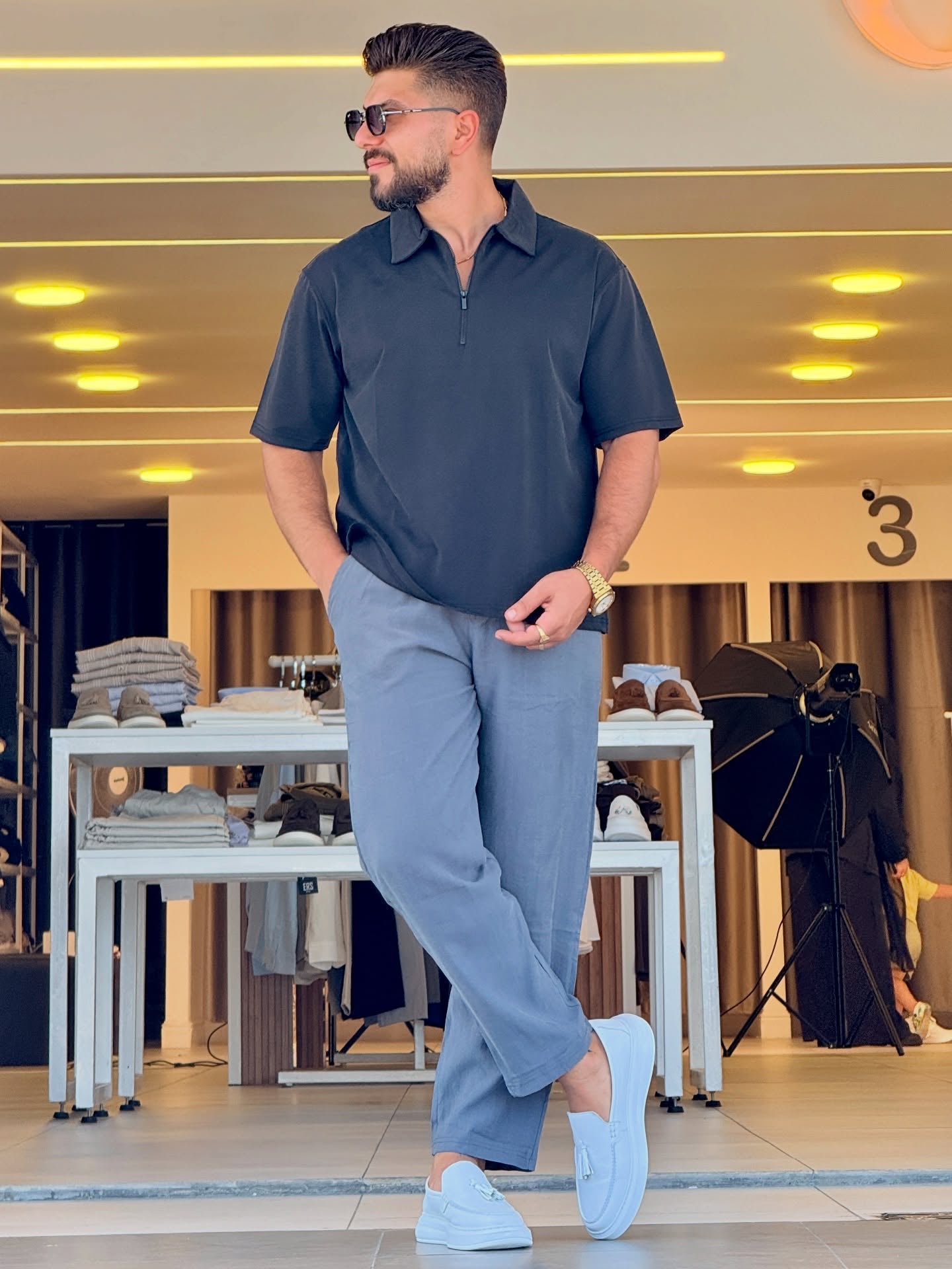 Black Half Zip Polo