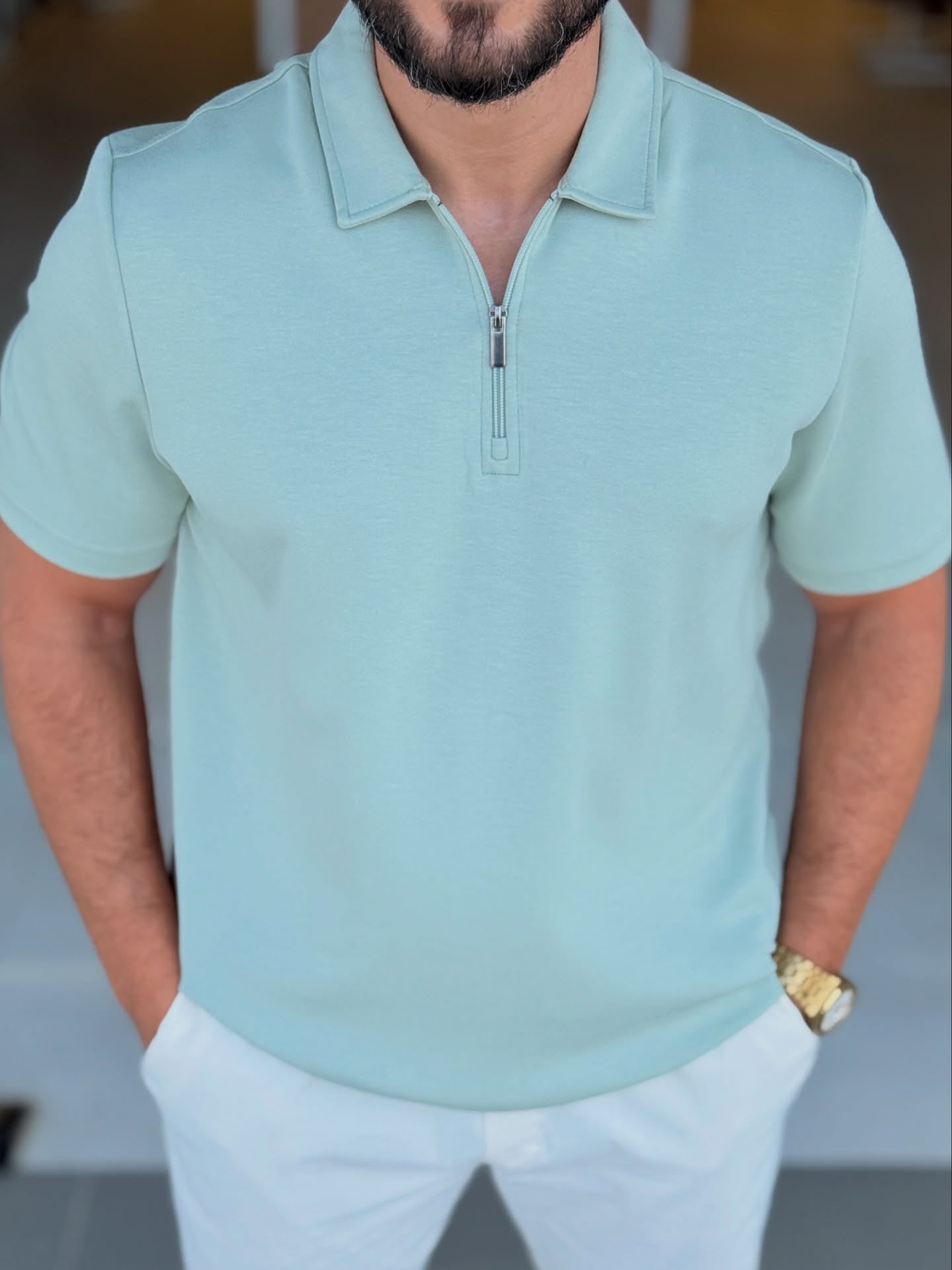 Light Green Half Zip Polo