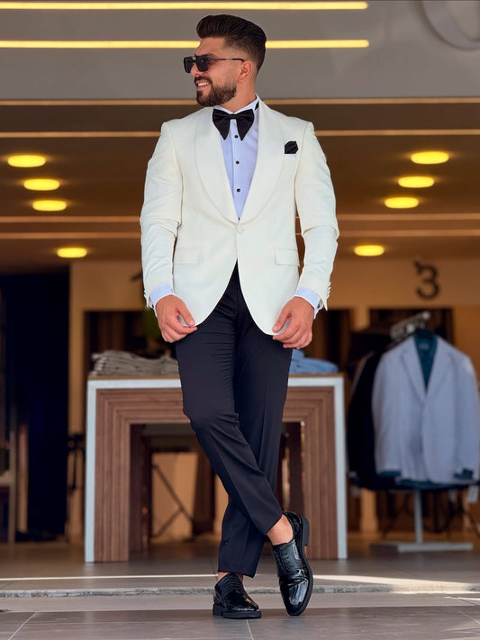 White & Black Tuxedo Suit