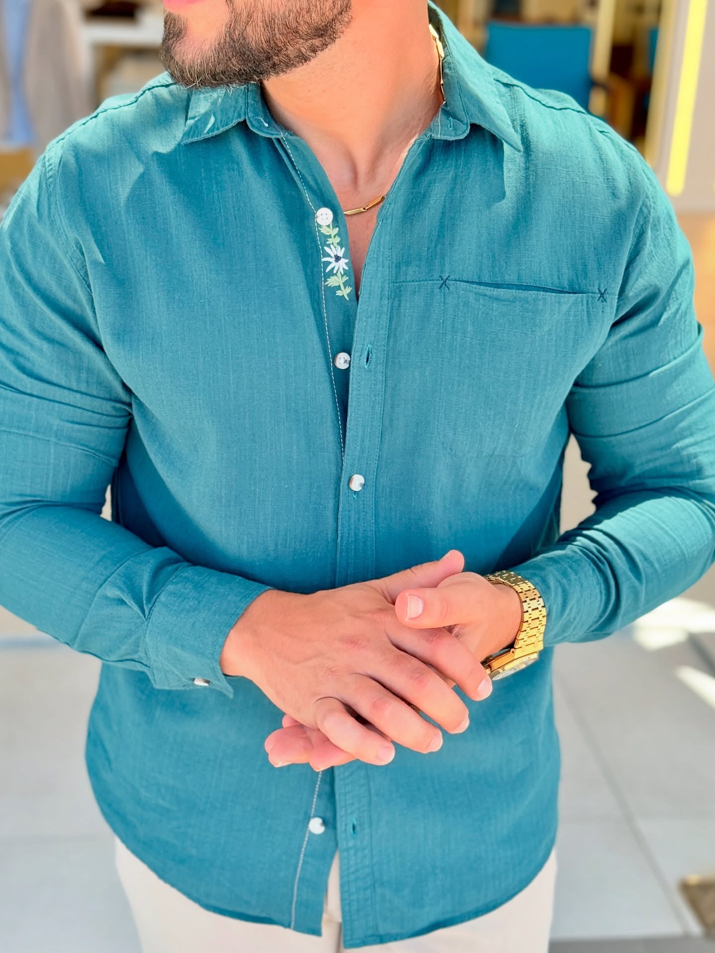 Dark Green Linen Chemise