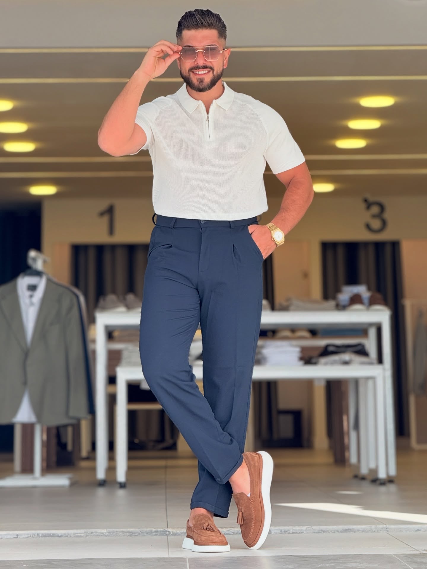 White Half Zip Polo