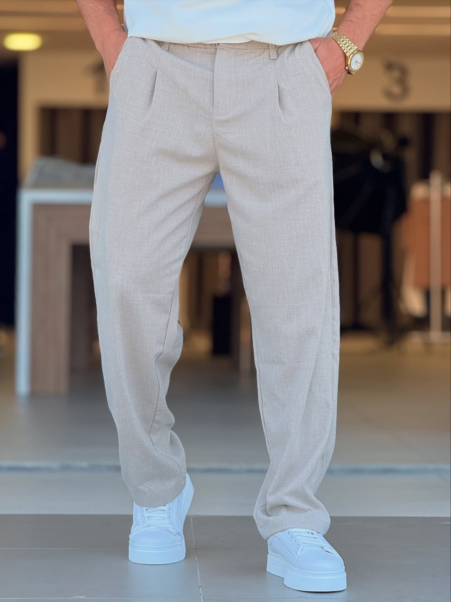 Light Beige Casual Pants