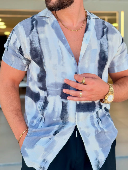 White Shirt With Blue Pattern