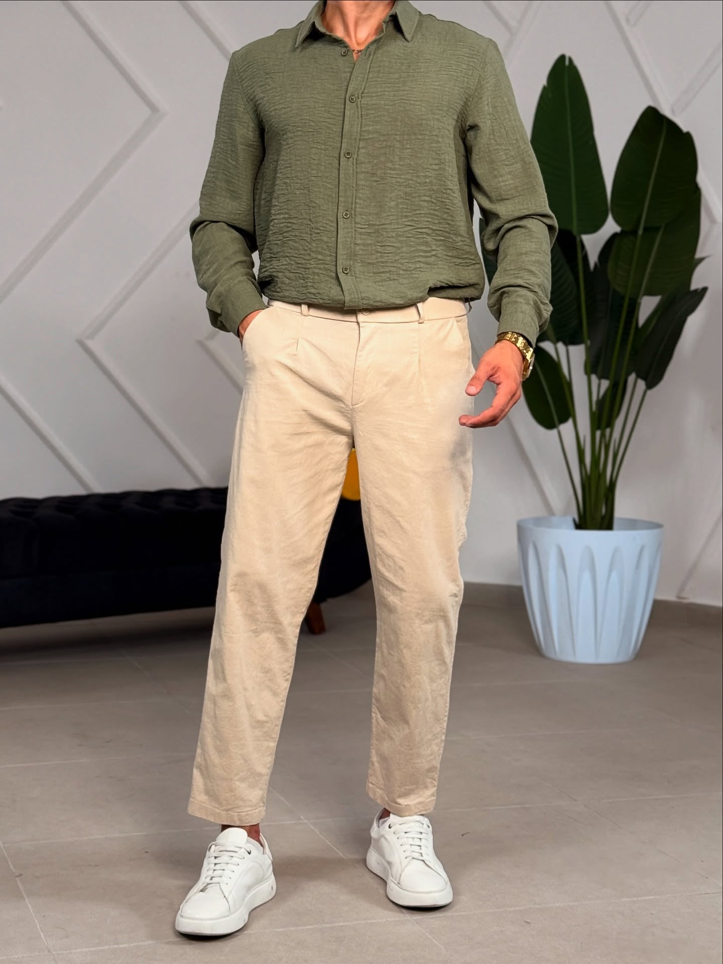 Olive Green Linen Shirt