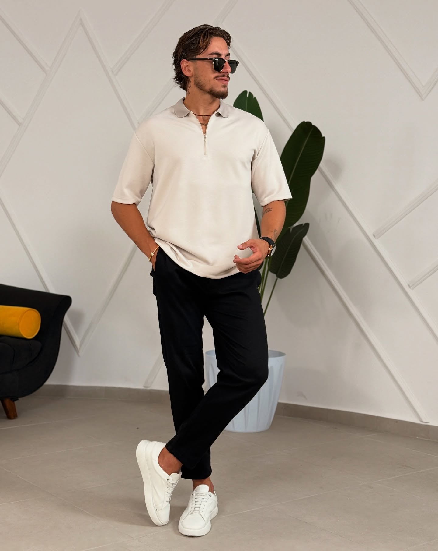 Beige Half Zip Polo
