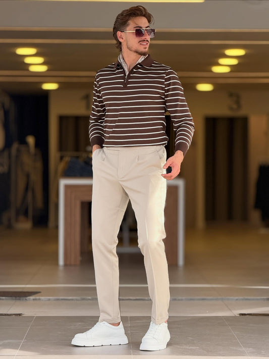 Brown Half Zip Polo