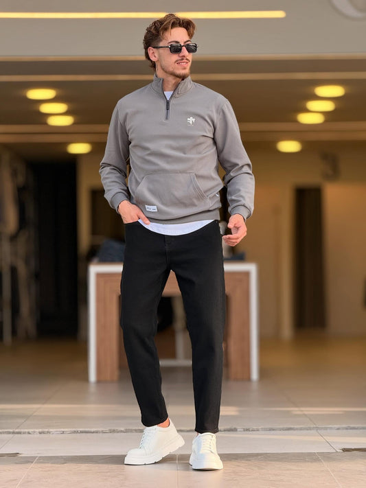 Grey Quarter Zip High Neck Top
