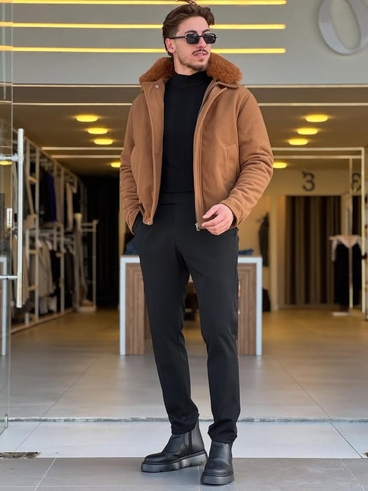 Fur Neck Brown Jacket