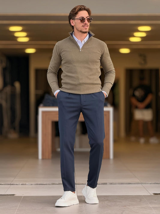 Olive Green Quarter Zip High Neck Top