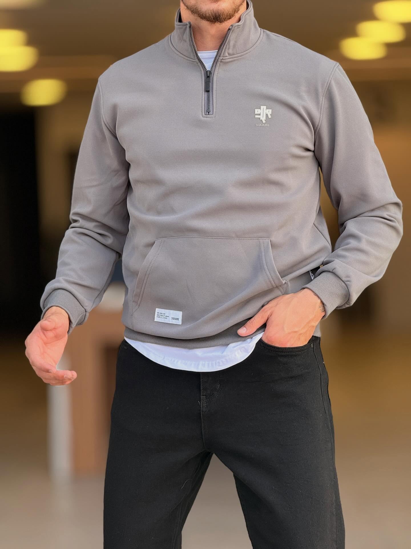 Grey Quarter Zip High Neck Top