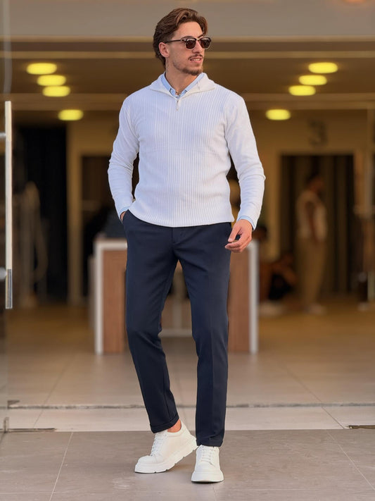 White Quarter Zip High Neck Top