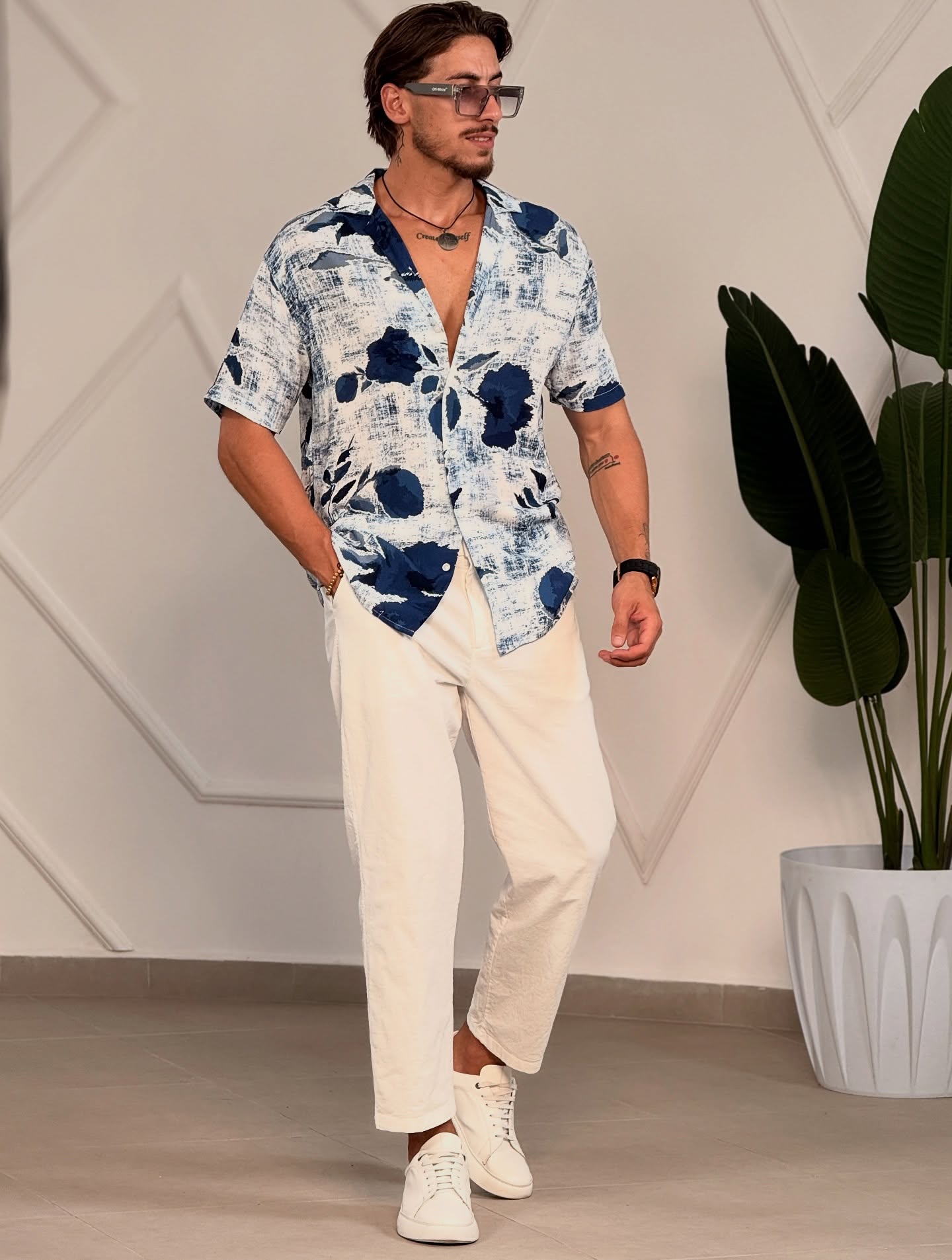 Navy Blue Floral Shirt