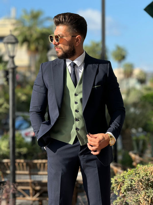 Petroleum Suit & Light Green Vest