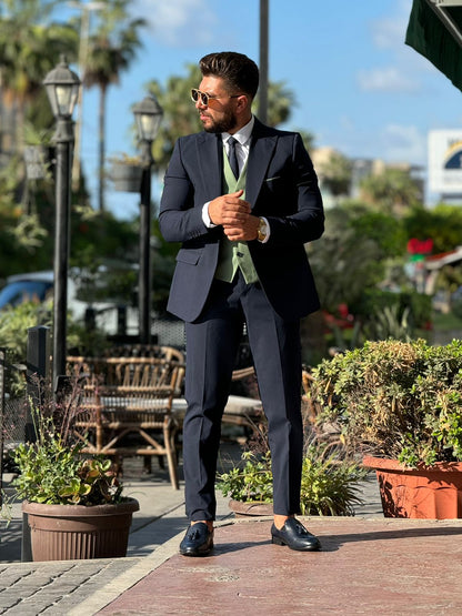 Petroleum Suit & Light Green Vest