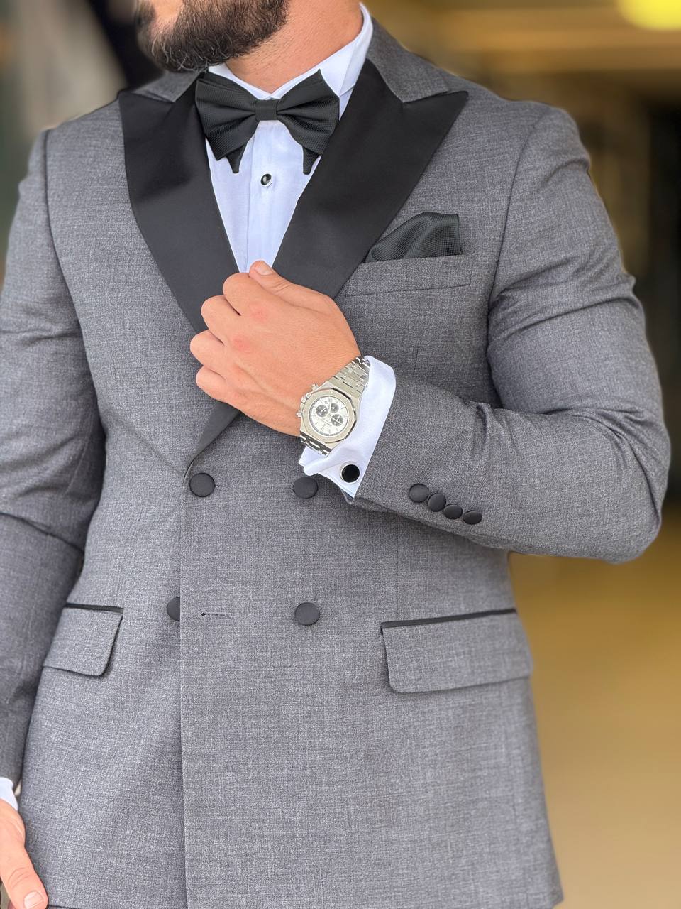 Gray Tuxedo Dubetti Peak Lapel Suit