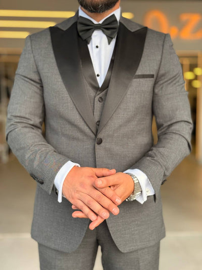 Gray Tuxedo Peak Lapel Suit