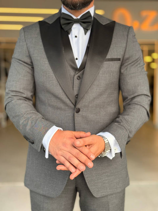 Gray Tuxedo Peak Lapel Suit