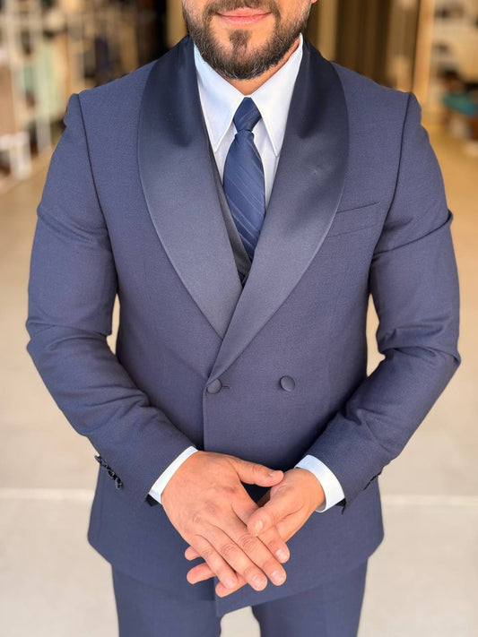 Navy Blue Tuxedo Col Chale Suit