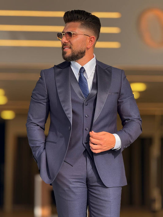 Navy Blue Tuxedo Peak Lapel Suit