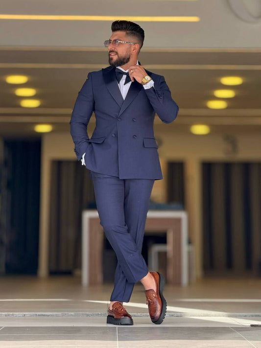 Navy Blue Tuxedo Dubetti Peak Lapel Suit