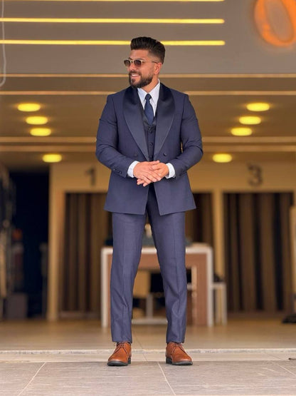 Navy Blue Tuxedo Col Chale Suit