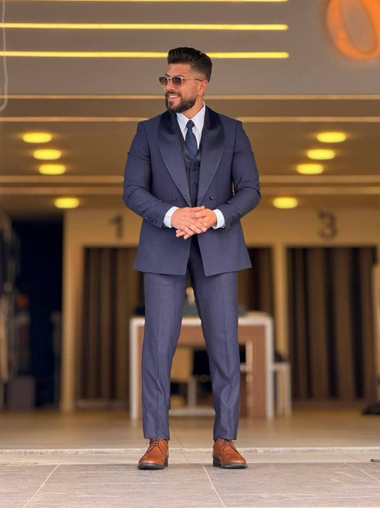 Navy Blue Tuxedo Col Chale Suit