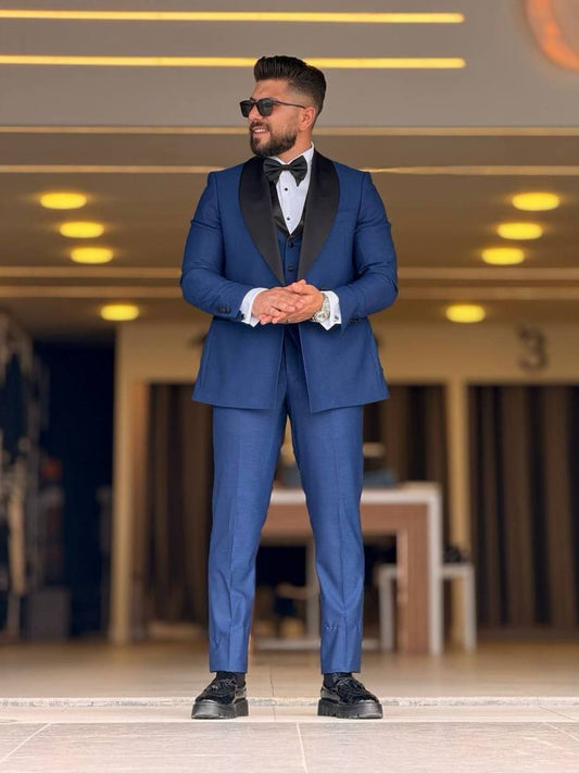 Indigo Tuxedo Col Chale Suit