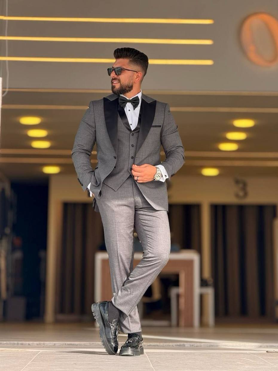 Gray Tuxedo Peak Lapel Suit