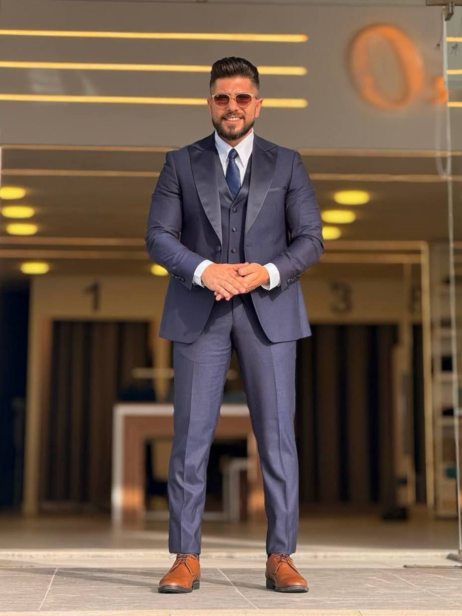 Navy Blue Tuxedo Peak Lapel Suit