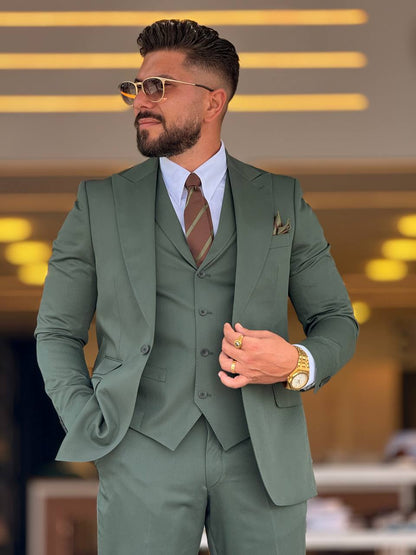 Olive Green Peak Lapel Suit