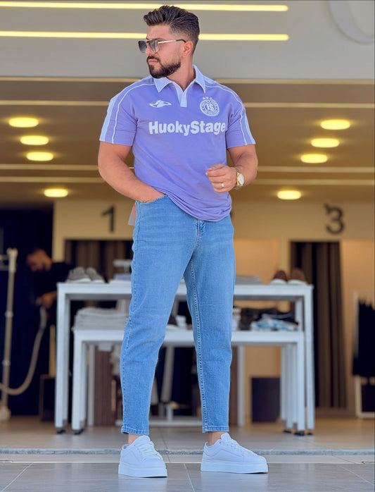 Purple Polo With White Stripes