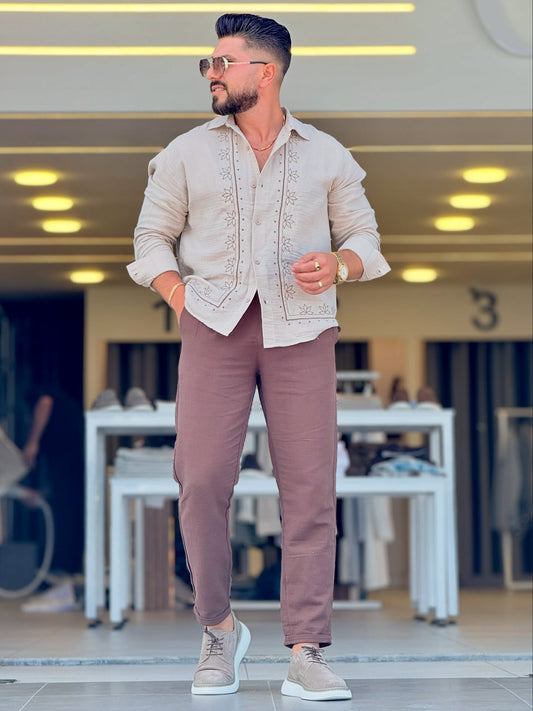 Light Beige Patterned Shirt