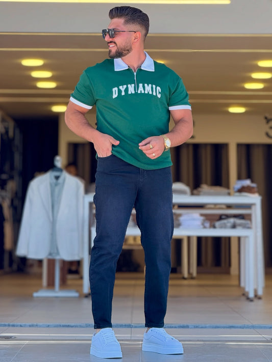 Green Dynamic White Neck Polo