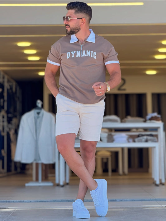 Brown Dynamic White Neck Polo