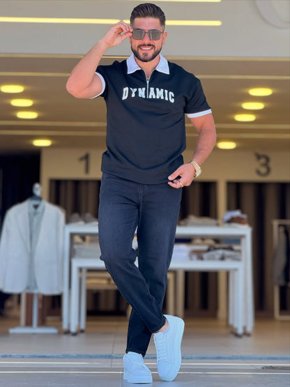 Black Dynamic White Neck Polo
