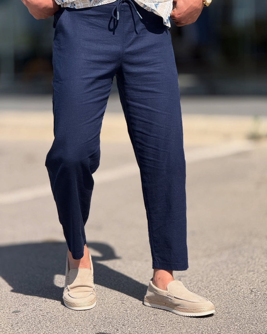 Navy Blue Linen Pants O,ZERO — free download